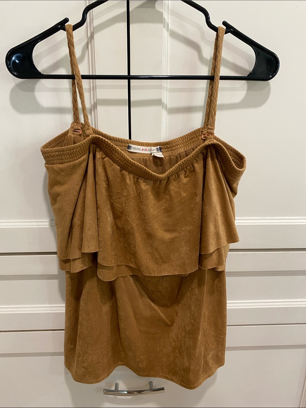 Chelsea & Violet Camel Velvet Ruffle Cami